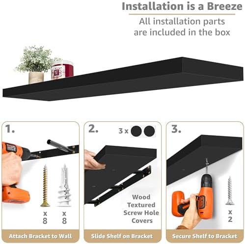 Sorbus Floating Shelves for Wall Storage (48 Inch, 3 Pack, Black) - Image 4