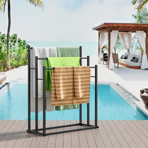Honiter Towel Racks for Bathroom, 3 Tier Wide Towel Drying Rack Outdoor, Free Standing Towel Rack, Pool Towel Blanket Stand and Display Rack for Oversized Bath Towels, Black - Image 4