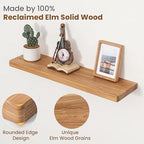 Floating Shelves for Wall, 30"Wx8"D Rustic Solid Elm Wood Floating Shelves Wall Mounted, Round Edge Wall Shelves with Invisible Bracket for Living Room Bathroom Bedroom Kitchen, Set of 2, Natural - Image 3