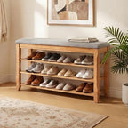 Solid Wood Shoe Bench, 39.4'' Shoe Rack for Entryway Storage by Drogenble