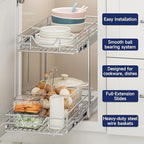 2-Tier Pull Out Cabinet Organizer, 10.5" W x 18" D, Heavy Duty Dual Slide Out Shelves for Narrow Base Cabinets, Chrome Wire Basket Drawer for Spices, Bottles & Snacks - Image 4