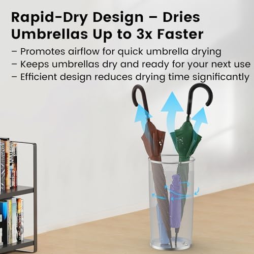 19.5" H Mesh Umbrella Stand - Ventilated Mesh Umbrella Holder for Entryway - Extra Capacity Storage for Umbrellas Canes & More - Freestanding Indoor Organizer 10.4" L x 10.4" W x 19.5" H - 2P Silver - Image 3