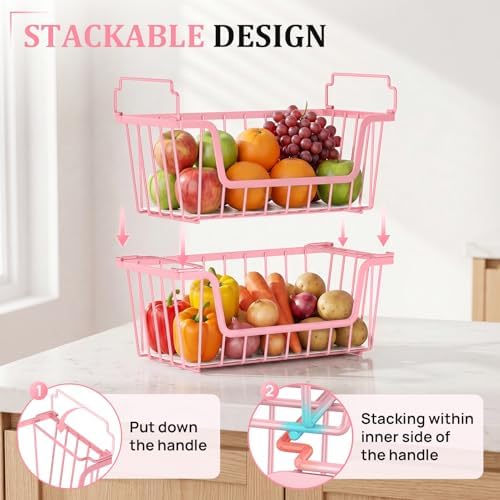 SUNALLY Stackable Storage Bins 6 Pcs Wire Baskets Freezer Organizer, Pink - Image 5