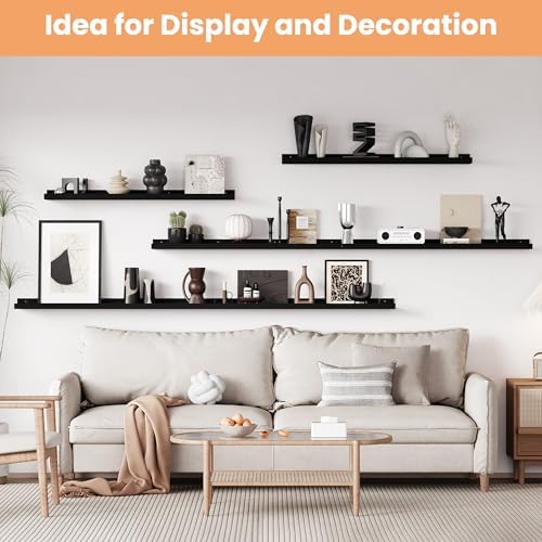 upsimples Floating Shelves for Wall Decor and Storage, Black, 6Pcs 47.3'' - Image 5