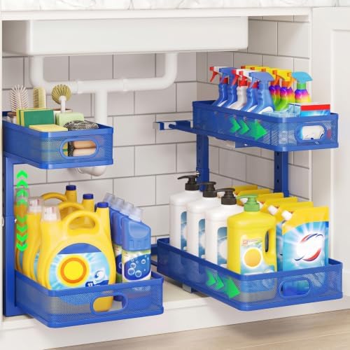 Under Sink Organizer, 2-Tier Pull-Out Cabinet Storage Shelf, Dark Blue by AURIKAR