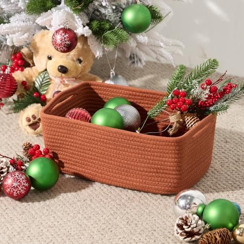 MiniArk Small Storage Baskets for Organizing | Closet Organizer Bins | Shelf Toy Basket | Woven Rope Baskets | Cube Decorative Box | Shallow Basket | 13x8.5x5.1” | 3 Packs Oxide Red - Image 4
