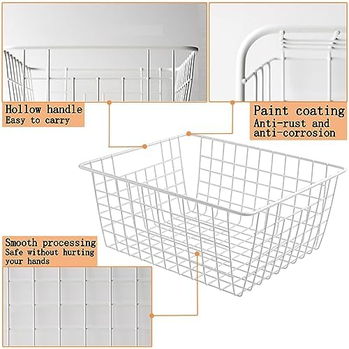 3 Pack Freezer White Wire Baskets for Organizing Office Wire Storage Basket with Built-in Handles, 14" Large White Metal Baskets for Pantry Freezer Kitchen Cabinets - Image 3