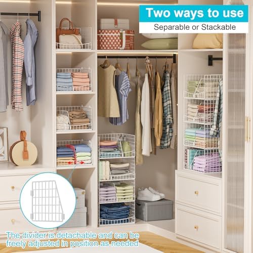 Hongtamoya 4-Tier Closet Organizers and Storage Basket with Divider, Foldable Closet Shelf Organizer System, Space-Saving Clothes Storage Drawer Organizer Bins for Wardrobe Cupboard, White - Image 3