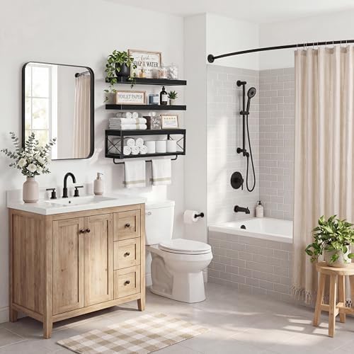 QEEIG Bathroom Shelves Over Toilet (Black, Set of 3, 23.6") - Image 2