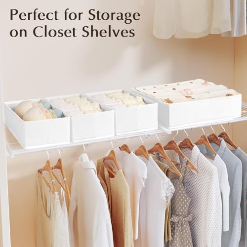DIMJ Drawer Organiser System, Drawer Organiser, Foldable Storage Box, Fabric, Drawer Inserts for Wardrobes, Wardrobe Organiser for Trousers, Clothes, Set of 4, White - Image 2