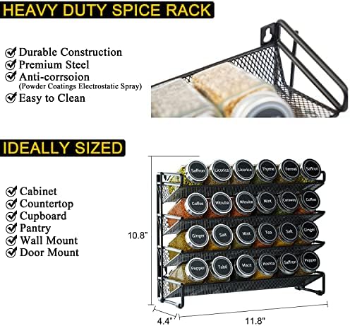 SpaceAid Spice Rack Organizer with 24 Spice Jars, 386 Spice Labels, Chalk Marker and Funnel Set for Cabinet, Countertop, Pantry, Cupboard or Door & Wall Mount -24 Jars, 11.8" W × 10.8" H, Black - Image 4
