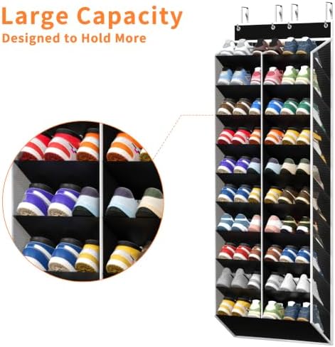 KEEPJOY 20-30 Pairs Over the Door Shoe Organizer, Mesh Hanging Shoe Rack for Door Storage with 20 Wide Deep Pockets,10-Tier Black Door Shoe Holder Fits Sneakers, Boots. - Image 6