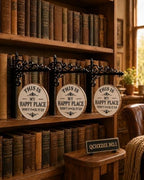 Library Lantern Decorative Bookshelf Lighting, Metal Bookend Shelf Insert with Hanging Lamp, Ghost or Happy Place Sign for Home Library, Reading Nook and Book Lover Decor(Happy Place Sign,3pcs) by Unknown