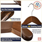 Wooden Coat Hangers - Wide Shoulder Hangers with Non Slip Pants Holder, Heavy Duty, for Men, Women, Suit, Coat, Jacket, Pants (Walnut, 10 Pack) - Image 2