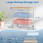 Rolling Kitchen Carts with Wheels, 3-Tier Utility Cart with Wood Tabletop - Image 4