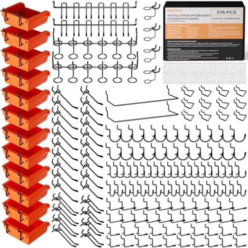 INCLY 276PCS Pegboard Accessories Organizer Kit for 1/4 Inch Pegboard by INCLY