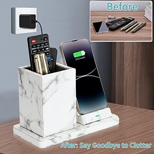 Wireless Charger with Desk Organizer, Wireless Charging Station for iPhone 13/13 Pro Max/13 Pro/12 Series/11/XS Max/XR/X/8Plus/SE 2, Wireless Charging Stand with Leather… (Marble) - Image 6