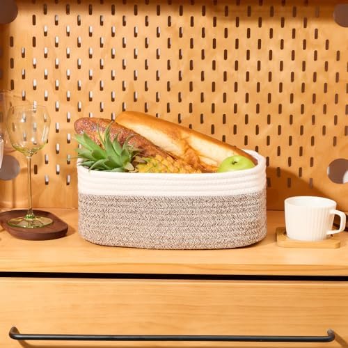 MiniArk Small Storage Baskets for Organizing | Closet Organizer Bins | Shelf Toy Basket | Woven Rope Baskets | Cube Decorative Box | Shallow Basket | 13x8.5x5.1” | 4 Packs White Brown - Image 5