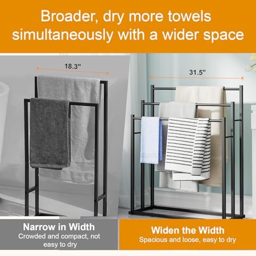 Honiter Towel Racks for Bathroom, 3 Tier Wide Towel Drying Rack Outdoor, Free Standing Towel Rack, Pool Towel Blanket Stand and Display Rack for Oversized Bath Towels, Black - Image 6