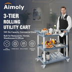 3-Tier Rolling Utility Cart on Wheels, 540 lbs Capacity Utility Service Cart, Commercial Kitchen Cart with 4 Lockable Swivel Casters for Restaurant/Home/Warehouse/Office (40x 19.41x 38.58 in) - Image 2