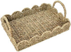 Household Essentials Seagrass Decorative Tray with Scalloped Edge, Handwoven Natural Wicker Organizer Basket with Handles & Iron Frame for Coffee Tables, Bathrooms & Countertops (Pack of 8) - Image 5