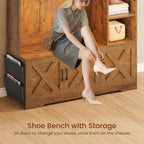 Itaar Hall Tree with Bench and Shoe Storage, Farmhouse Entryway Bench with Coat Rack, Shoe Cabinet with Adjustable Shelves, 6 Storage Cubbies, 10 Coat Hooks, Storage Bag, Led Lights, Rustic Brown - Image 6