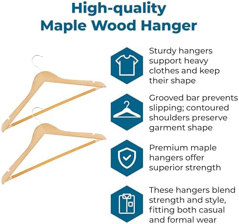 Honey-Can-Do Sturdy Maple Wood Hangers – Non-Slip Grooved Bar, Perfect for Shirts and Suits, Durable & Stylish, 24-Pack - Image 3