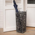 Vintage Black Metal Umbrella Holder with Ornate Cutout Pattern Antique Decorative Umbrella Stand with Detachable Drip Tray for Entryway Storage Umbrellas Canes & Walking Sticks (Black) by Unknown