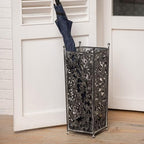 Vintage Black Metal Umbrella Holder with Ornate Cutout Pattern Antique Decorative Umbrella Stand with Detachable Drip Tray for Entryway Storage Umbrellas Canes & Walking Sticks (Black) by Unknown