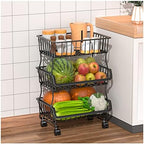 3-Tier Rolling Pantry Organizers and Storage Cart with Wheels – Stackable Wire Snack Cart for Kitchen, Pantry Shelves and Storage Rack for Fruit, Vegetables, Onion, Potato, 1 Pcs by Gsiekare
