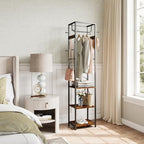 Coat Rack Freestanding, Hall Tree with 3 Shelves and 12 Hooks, Rustic Brown - Image 4