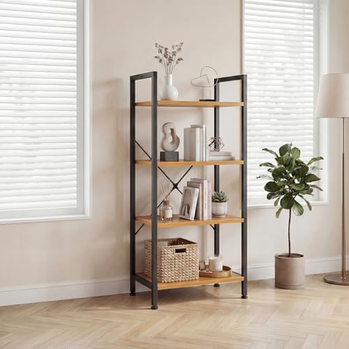 DUMOS 4 Tiers Open Bookshelf, Classic Freestanding Tall Display Shelf, Multifunctional Storage Organizer Rack for Living Room Home Office, Sturdy Bookcase for Books/Movies, Wood - Image 2
