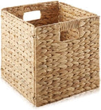 Casafield 10.5" x 10.5" Water Hyacinth Storage Baskets, Natural - Set of 6 Collapsible Cube Organizers, Woven Bins for Bathroom, Bedroom, Laundry, Pantry, Shelves - Image 3