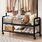 MYUPDALIN Rolling Metal Clothes Rack with Shelves & Storage Basket, Black - Image 7