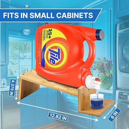 Liquid Laundry Detergent Holder Stand with Tray & Strap - 2 Pack - Wood - Image 2