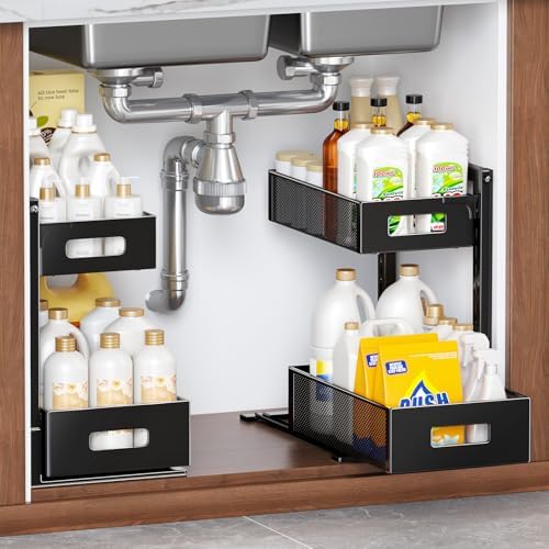 TISTAYA 2 Pack Under Sink Organizer and Storage, Metal Under Kitchen Sink Organizer, Slide Out Bathroom Organizers and Storage, Undersink Organizers for Kitchen Bathroom Cabinet by TISTAYADirect
