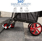 SereneLife Large Folding Utility Shopping Cart with Removable Liner – Heavy Duty, 360° Swivel Wheels, 110 lb Capacity, Portable for Groceries, Laundry, Luggage, and More (Red) - Image 5