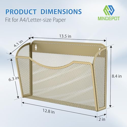 MINDEPOT Wall File Organizer, Hanging Wall File Holder, 6 Pack, Gold - Image 2