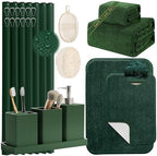 Green Bathroom Set, Dark Green Bathroom Accessories Set with Shower Curtain and Rugs, Bath Towel Sets, Natural Loofah Sponge, Soap Dispenser, Toothbrush Holder, Bathroom Tumbler and Tray for Bathroom by LetUsMakeHomeYourFavoriteDestination