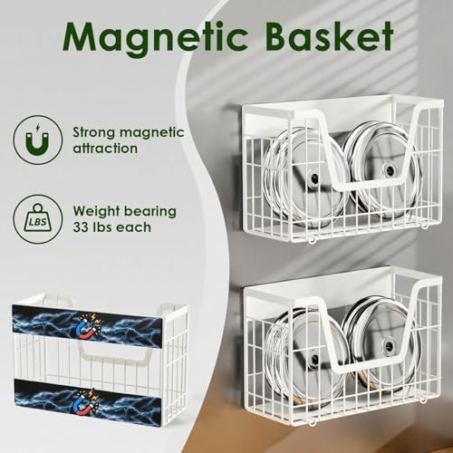 2 Set Magnetic Fridge Shelf, White Magnetic Fruit Basket for Fridge - Image 3