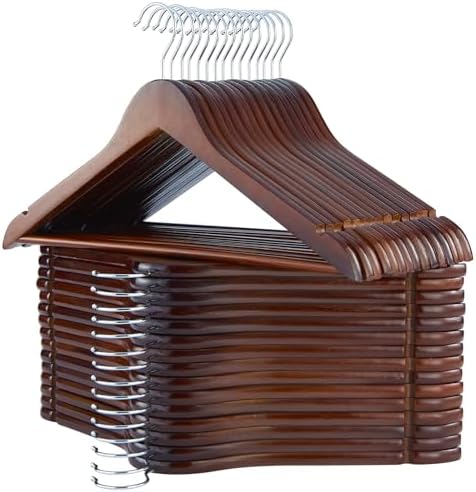 Solid Wooden Hangers, 30 Pack Walnut Slim Wood Hangers by ELONGHOME