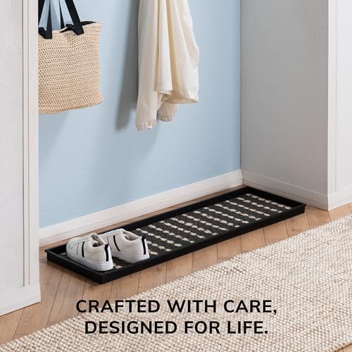 Anji Mountain Heavy Duty Waterproof Rubber Shoe Storage Mat Organizer/Boot Storage Multi Use for Entryway with Coir, Gray and Ivory Insert, Fits 4 Pair (46.5" Wide) - Image 5