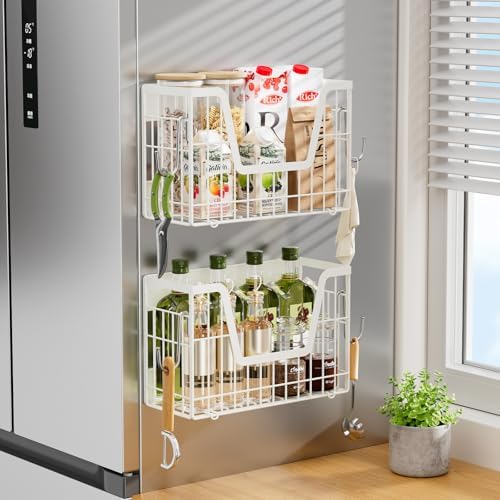 2 Set Magnetic Fridge Shelf, White Magnetic Fruit Basket for Fridge - Image 6