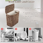 Wicker Trash Can with Lid and Liner, Handwoven Wicker Waste Basket, Water Hyacinth Bathroom Trash Can, Boho Rattan Garbage Wastebasket for Bedroom Home Living Room Office, 2.5 Gallon, Espresso - Image 3