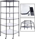 Bonnlo 6-Tier Rolling Heavy Duty Commercial Polygonal Corner Shelf Wire Shelving Unit Adjustable Storage Rack Free Standing Garage with 5 Wheels 26 4/5" L x 26 4/5" W x 71" H Inches (Black) by Bonnlo
