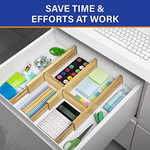 Adjustable Bamboo Drawer Dividers for Clothes, Kitchen Utensils, Office Desks, Bathroom Accessories, Socks and Underwear, and Personal Items, 4 Dividers with 4 Partitions - Image 6