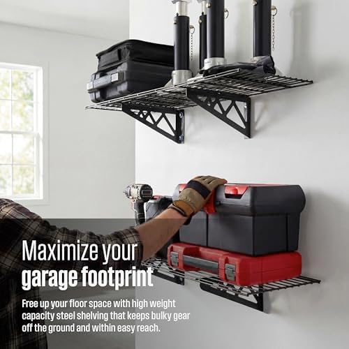 SafeRacks Steel Garage Wall Shelves 2-Pk w/Hooks, 300lb, Hammertone (12x36) - Image 4
