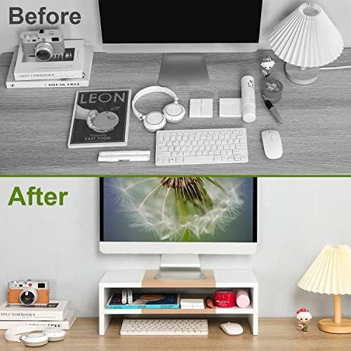 TEAMIX 20 inch Monitor Riser Stand - 2 Tiers, Wood Morden Desktop Bookshelf - Image 6