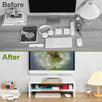 TEAMIX 20 inch Monitor Riser Stand - 2 Tiers, Wood Morden Desktop Bookshelf - Image 6