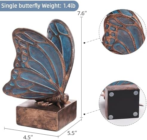 Vintage Blue Butterfly Bookends,Resin Book Ends for Shelves,Heavy Duty Decorative Bookends,Creative Book Stopper Holder Decor for Desk Home Office,Shelf Decoration,Gifts for Mother's Day - Image 3